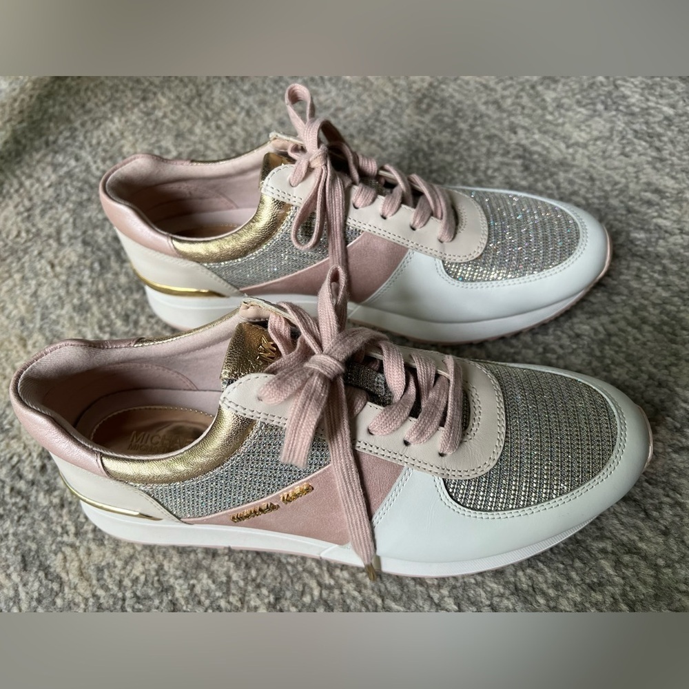 Michael Kors Allie Leather Trainers Pink Gold Metallic size 8 NWOB - Picture 13 of 13